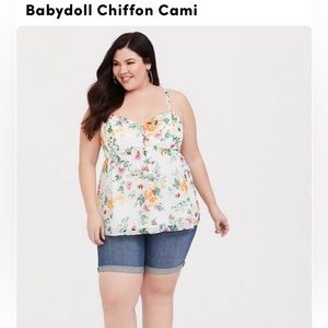 Torrid White Floral Chiffon Babydoll Cami 2